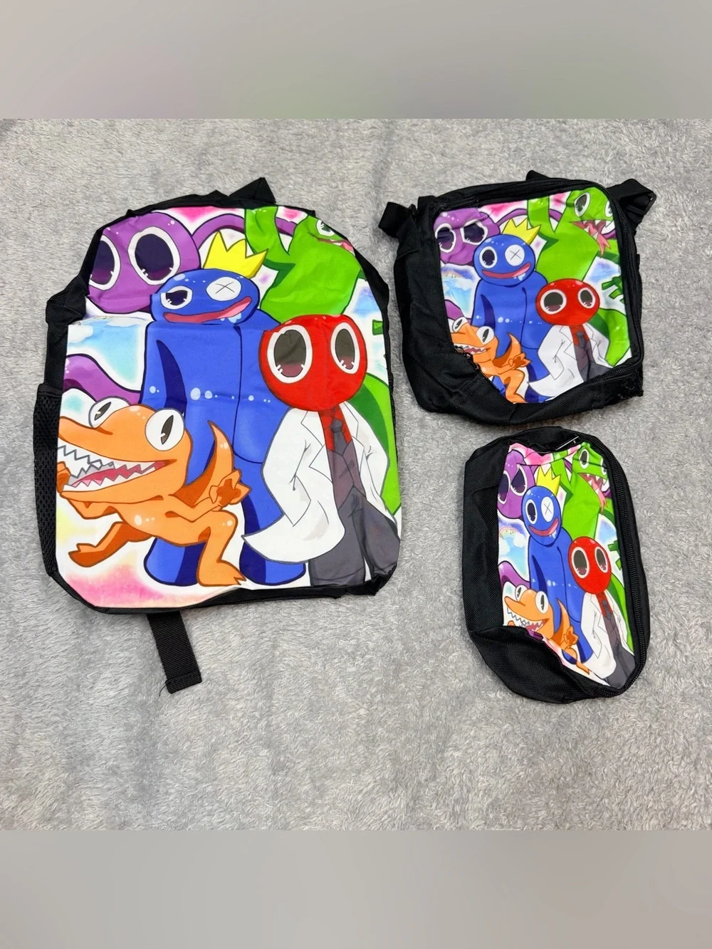 Rainbow Friends Cartoon Character Kids Backpack Set in Multicolor